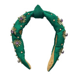 Green Headband with Purple and Gold Rhinestone beaded Flowers (Each)
