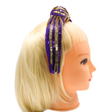 Purple and Gold Team Stripe Sequin Knotted Headband (Each)