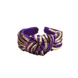 Purple and Gold Team Stripe Sequin Knotted Headband (Each)