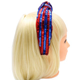 Red and Blue Team Stripe Sequin Knotted Headband (Each)