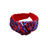 Red and Blue Team Stripe Sequin Knotted Headband (Each)