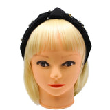 Fleur de Lis Jeweled Beaded Knotted Black Headband (Each)