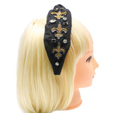 Fleur de Lis Jeweled Beaded Knotted Black Headband (Each)