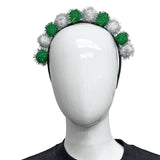 Green and White Tinsel Pom Pom Headband (Each)