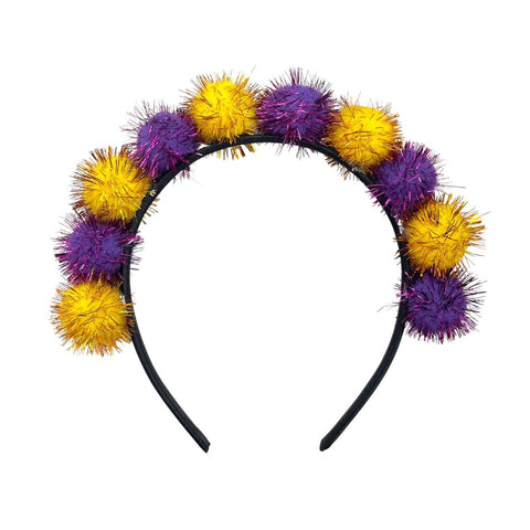 Purple and Yellow Tinsel Pom Pom Headband (Each)