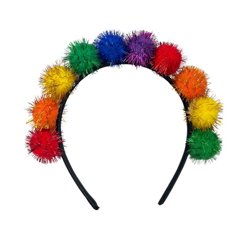 Rainbow Tinsel Pom Pom Headband (Each)