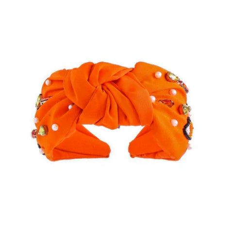 Orange Candy Corn Beaded Halloweeen Knotted Headband (Each)