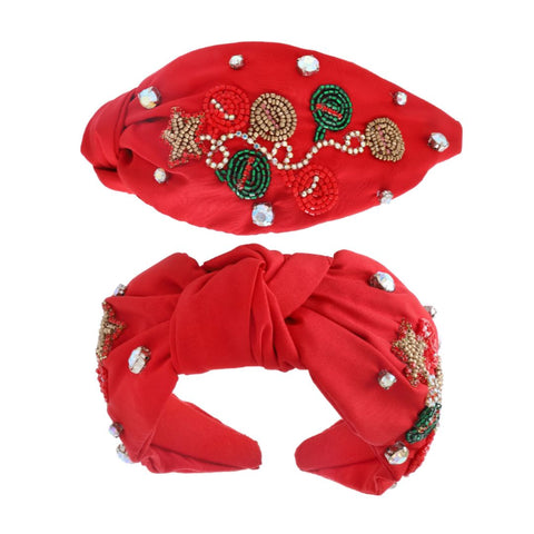 Red Rhinestone Beaded Christmas Tree Knotted Headband (Each)