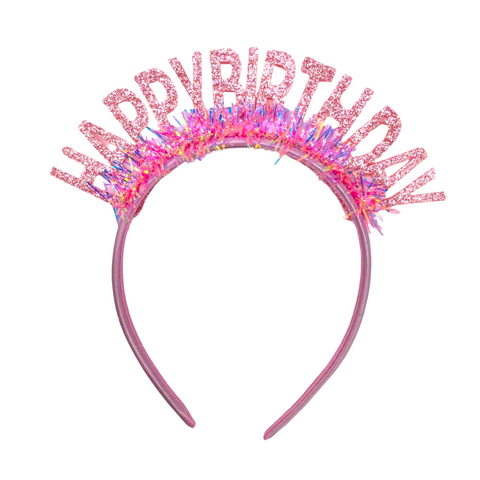 Pink Tinsel Happy Birthday Headband (Each)