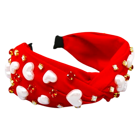 Pearl Heart Embellished Headband - Gold Red (Each)