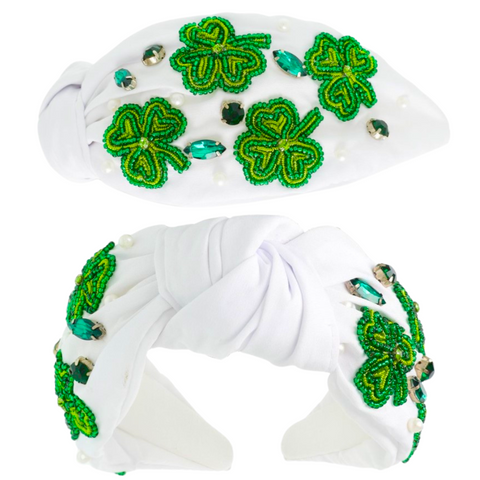 St. Patrick's Shamrock Beaded Knotted Headband (Each)
