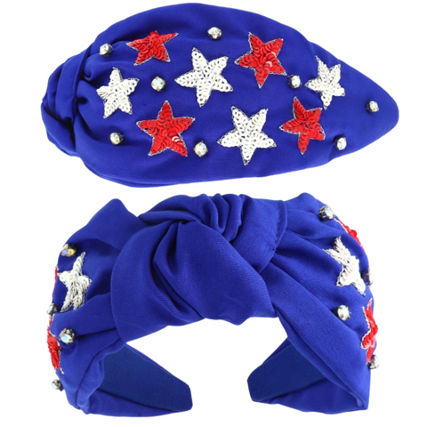 USA Patriotic Star Pattern Jeweled Sequin Headband (Each)