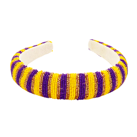Purple and Gold Game Day Seed Beaded Headband (Each)