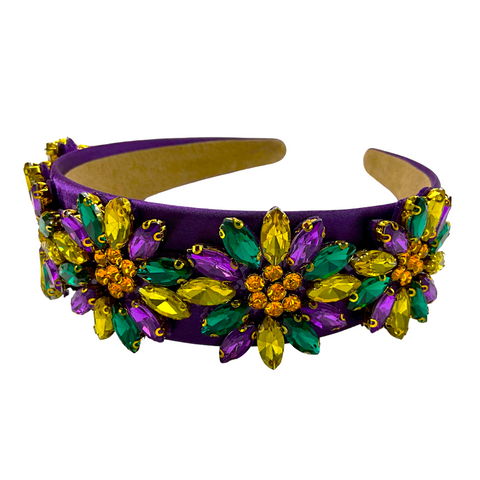 Purple, Green, and Gold Mardi Gras Rhinestone Headband (Each)