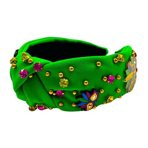 Green Mardi Gras Charms and Rhinestone Headband (Each)