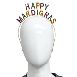 Happy Mardi Gras Enamel Headband in Purple, Green, and Gold Glitter (Each)