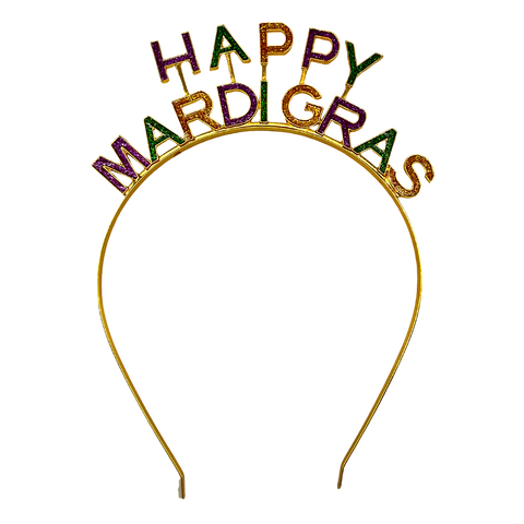 Happy Mardi Gras Enamel Headband in Purple, Green, and Gold Glitter (Each)