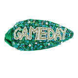 Green and White Game Day Jeweled Knotted Headband (Each)