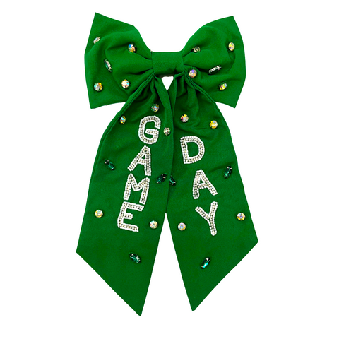 Green and White Game Day Gemstone Hair Clip (Each)