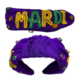 Purple Mardi Queen Beaded Knot Headband (Each)