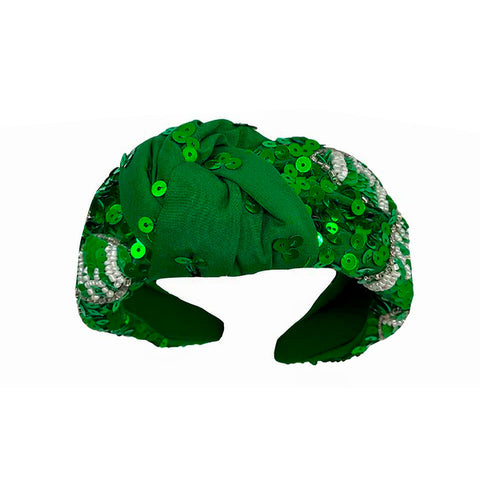 Green & White Sequin Football Headband (Each)