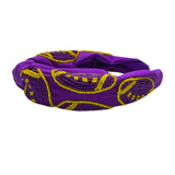 Purple and Yellow Seed Bead Football Headband (Each)