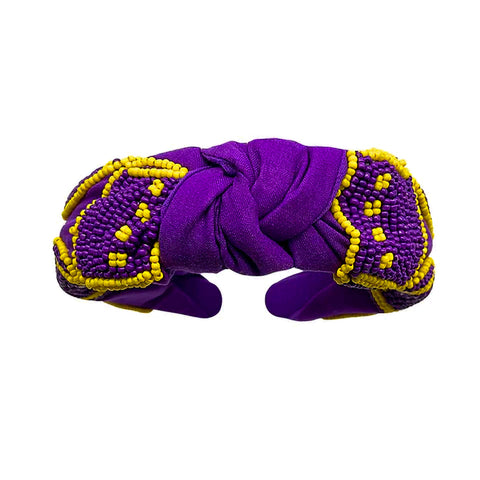 Purple and Yellow Seed Bead Football Headband (Each)