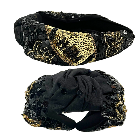 Black and Gold Sequin Football Headband (Each)