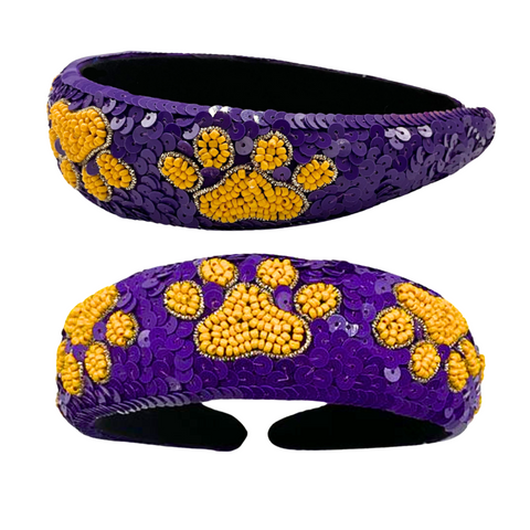 Purple and Gold Paw Print Headband (Each)