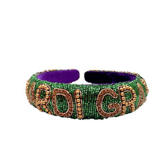 Purple,Green and Gold Mardi Gras Patterned Beaded Headband (Each)