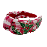 Red Christmas Gingham Holly Headband (Each)