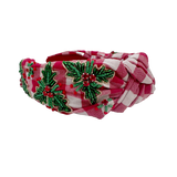 Red Christmas Gingham Holly Headband (Each)