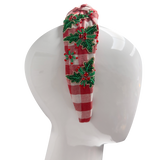 Red Christmas Gingham Holly Headband (Each)