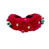 Red Christmas Ball Top Knot Headband (Each)