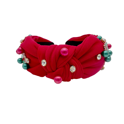 Red Christmas Ball Top Knot Headband (Each)