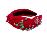 Red Christmas Ball Top Knot Headband (Each)