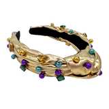Gold Mardi Gras Gem Knot Headband (Each)