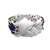 White Mardi Gras Bead Dog Knot Headband (Each)