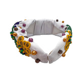 White Mardi Gras Bead Dog Knot Headband (Each)