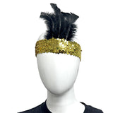 Gold Headband with Black Feather on Side (Each)
