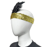 Gold Headband with Black Feather on Side (Each)