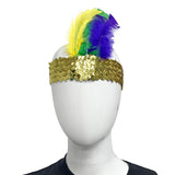 Gold Sequin Headband with Purple, Green and Gold Feathers (Each)
