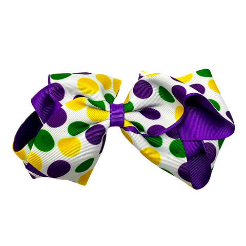 Purple, Green, and Yellow Polka-Dot Mardi Gras Bow with Clip (Each)