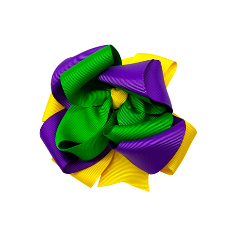 Purple, Green, and Yellow Mardi Gras Bow with Clip (Each)