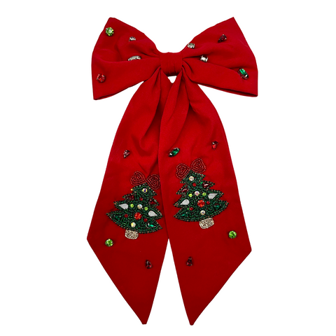 Red Christmas Tree Hair Bow (Each)