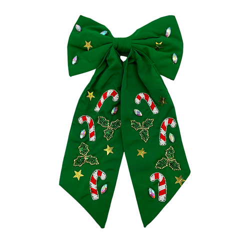 Green Candy Cane Christmas Hair Bow (Each)