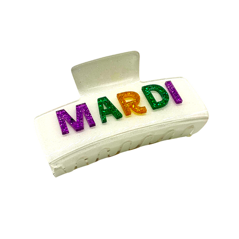 White Mardi Gras Hair Clip (Each)