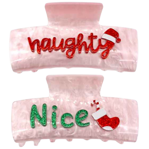Light Pink Christmas Naughty or Nice Hair Clip (Each)