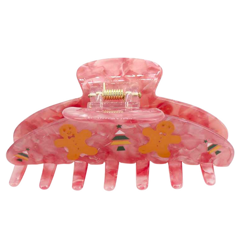 Pink Gingerbread Christmas Hair Clip (Each)