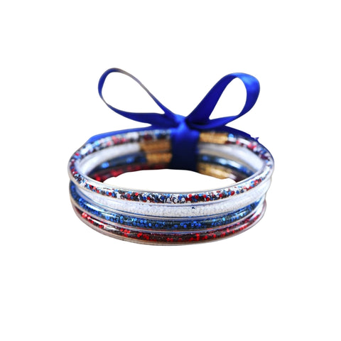Red, White and Blue Confetti Sequin Tube Bangles (Pack of 4)